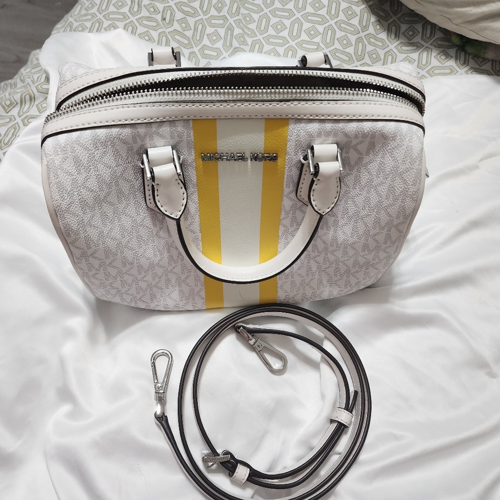 Michael Kors MK Bedford SM White Logo Satchel Crossbody 2-Way Bag NWT